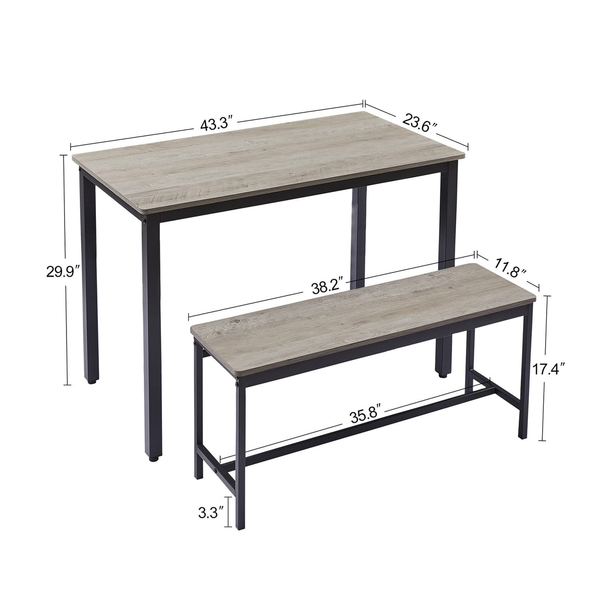 Grey Dining Table Set with 2 Benches - Kitchen Table
