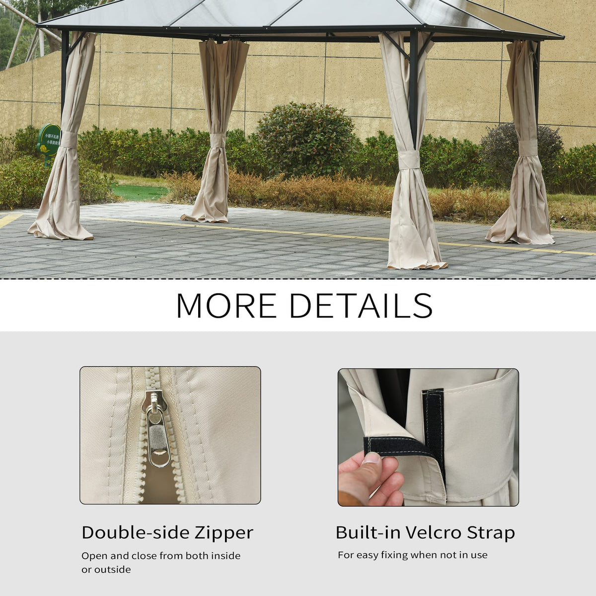 Outsunny 10'x10' Gazebo Curtains Beige - Universal Sidewall Replacement