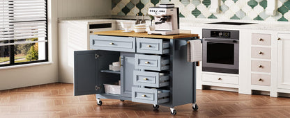 K&K 52" Kitchen Island - Drop Leaf, Blue Grey MDF