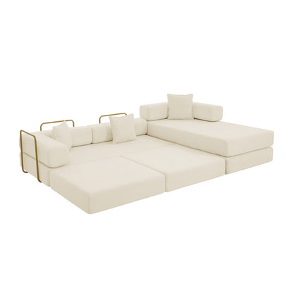 Beige Corduroy Sectional Sofa - 108" Modular Sofa Bed for Living Room
