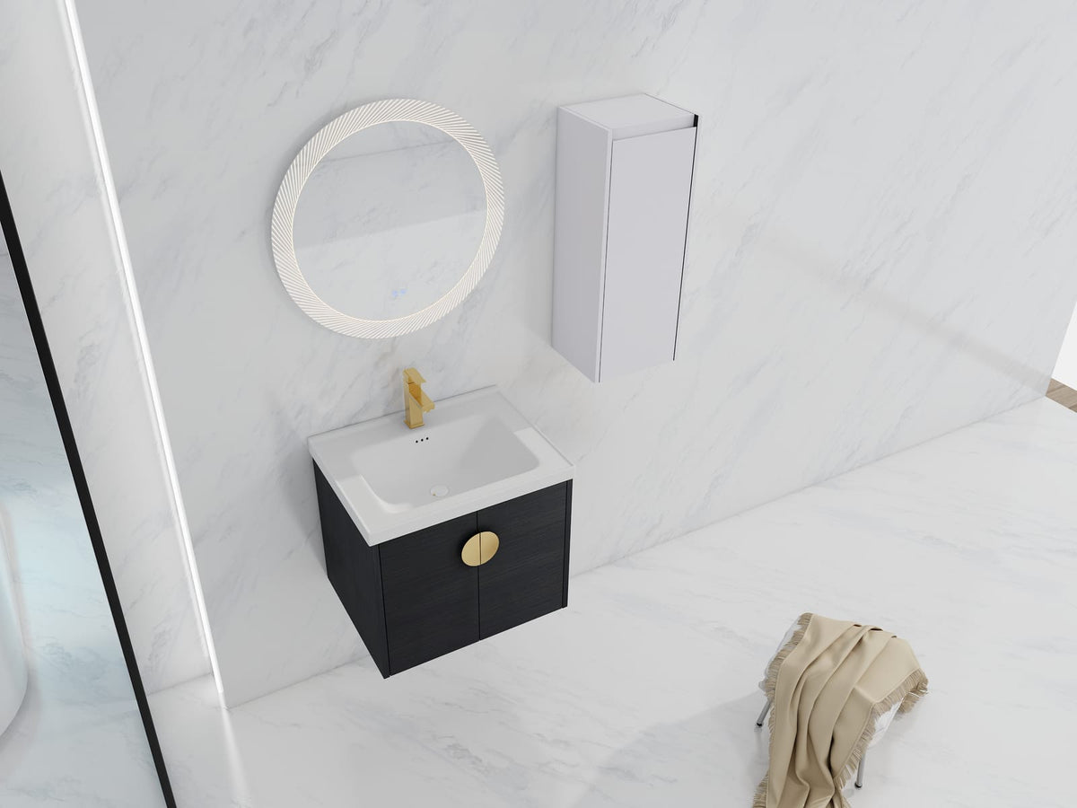 24" Wall-Mounted Bathroom Vanity - Black Chestnut, Storage Cabinet