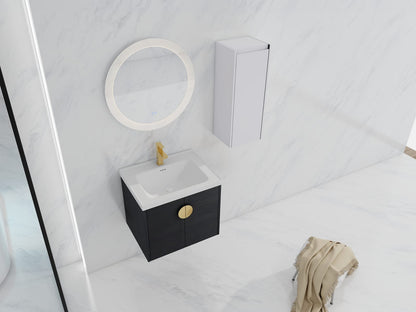 24" Wall-Mounted Bathroom Vanity - Black Chestnut, Storage Cabinet