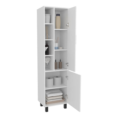 White Bathroom Linen Cabinet - 2 Door Freestanding Storage