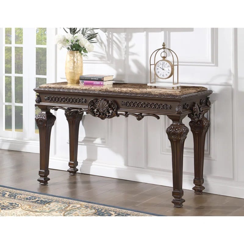 Solid Wood Console Table - Cherry Finish, Marble Top - 54" x 22"