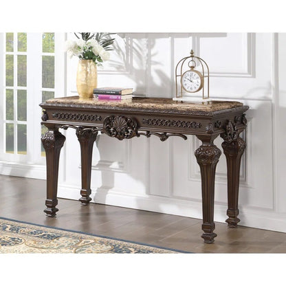 Solid Wood Console Table - Cherry Finish, Marble Top - 54" x 22"