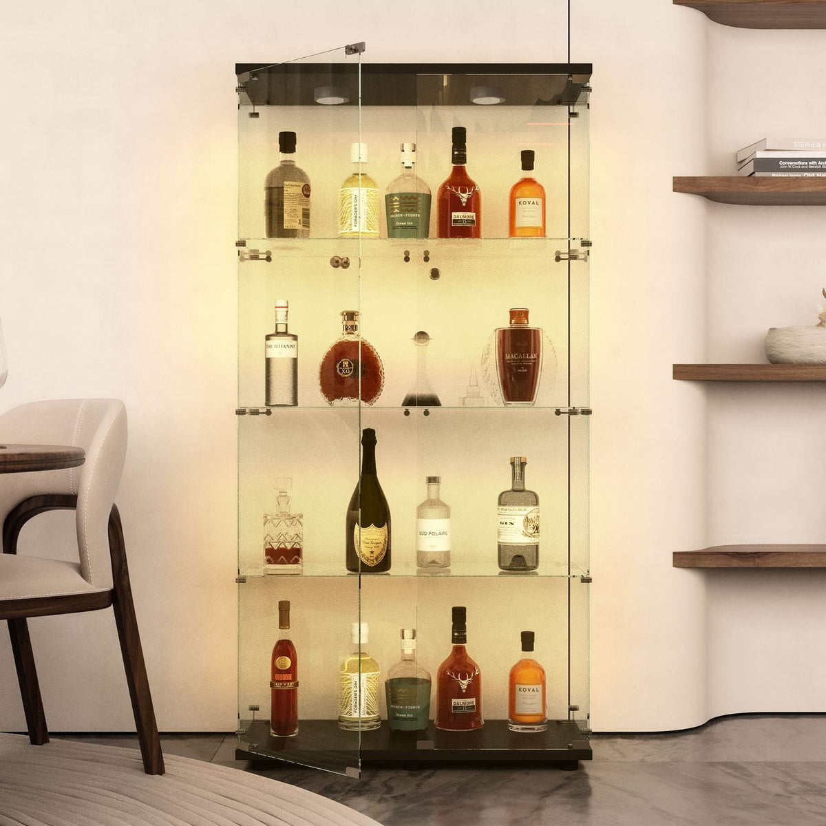 Tempered Glass Display Cabinet - 3-4 Shelf Black Storage Unit