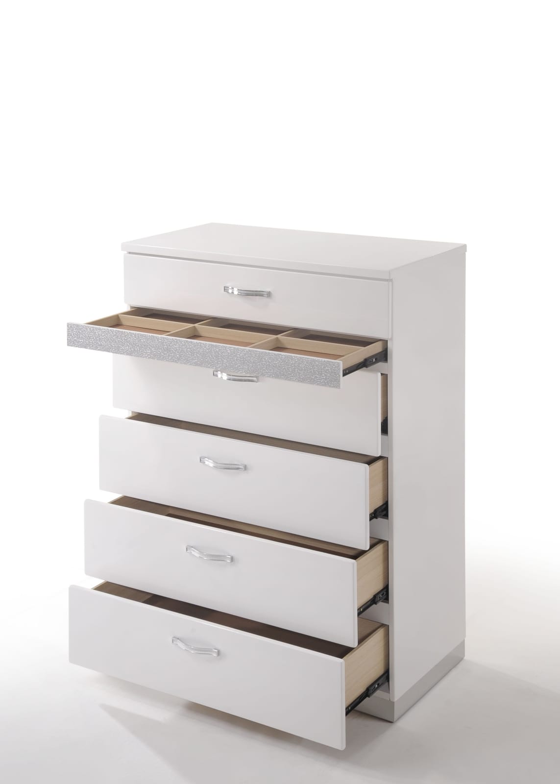 White Synthetic Wood Chest with 5 Storage Drawers for Bedroom
