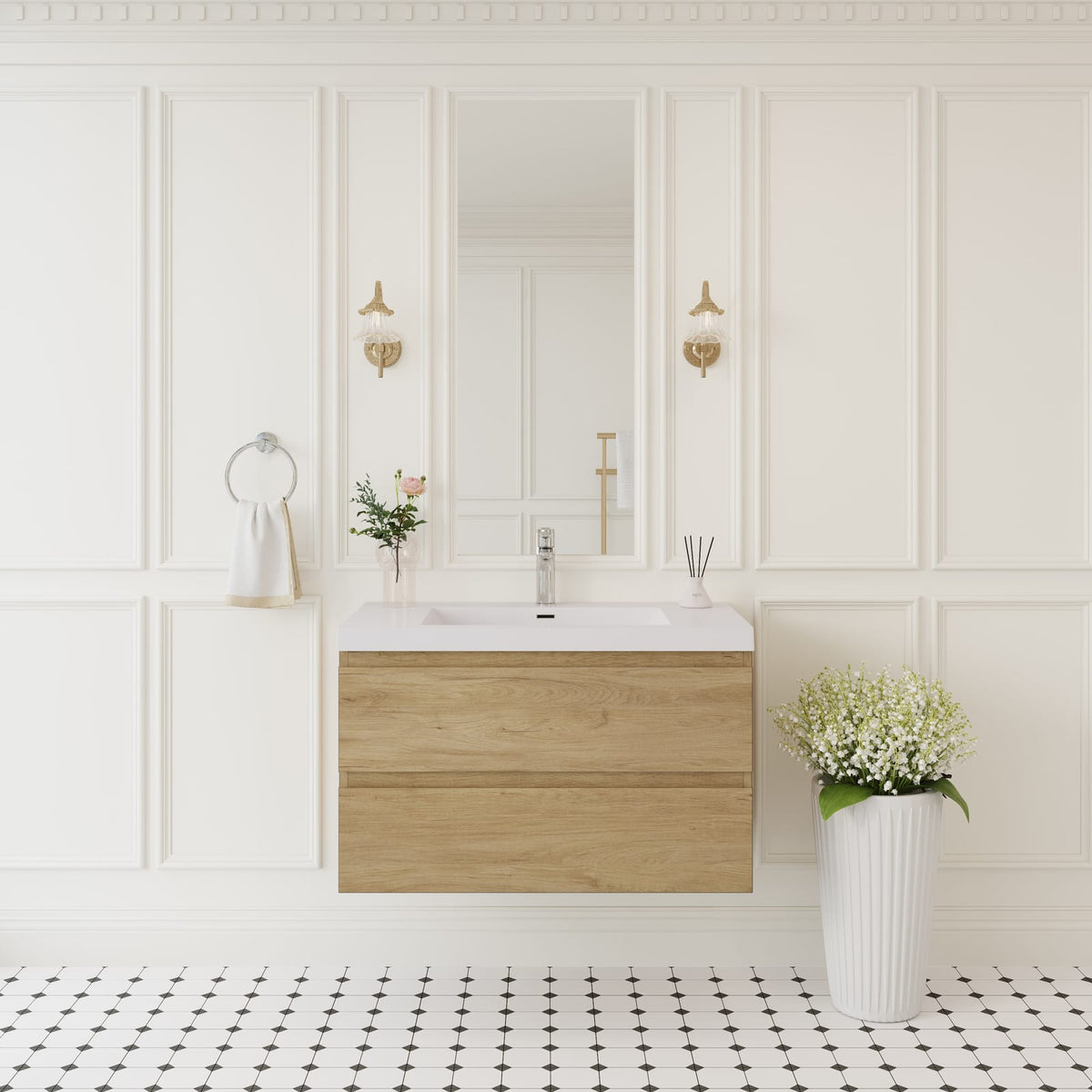 36" Floating Bathroom Vanity with Sink - Oak Finish