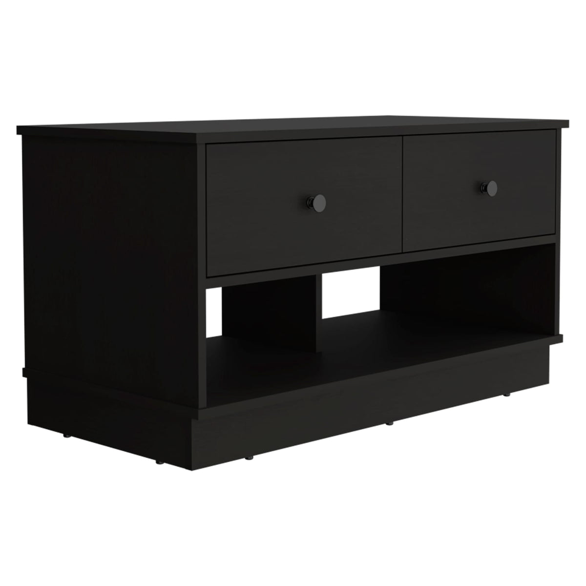 Black Modern Storage Bench with Shelves & Drawers