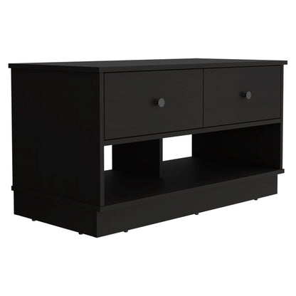 Black Modern Storage Bench with Shelves & Drawers