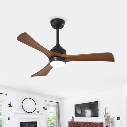 42" Solid Wood Blades Ceiling Fan with Lights - Matte Black