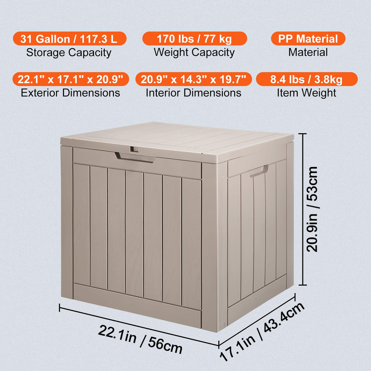 Gray Polypropylene Deck Box - 23 Gallon Outdoor Storage