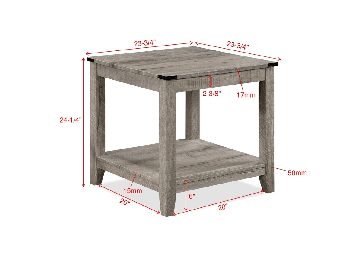 Rustic Gray Brown 3-Piece Cocktail Set Table Top Rectangular Coffee Table and Two