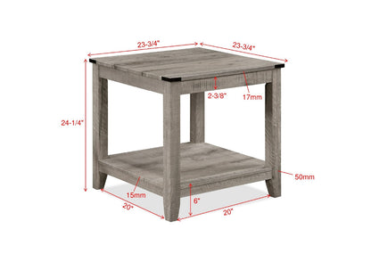 Rustic Gray Brown 3-Piece Cocktail Set Table Top Rectangular Coffee Table and Two
