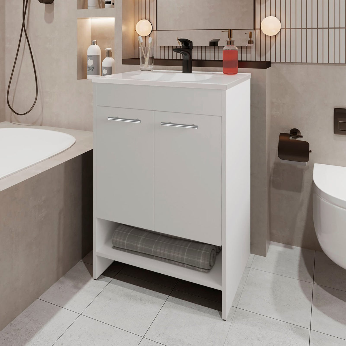 White Bathroom Vanity with Two Doors & Storage