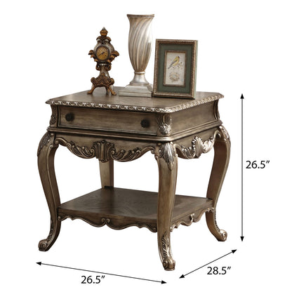 Brown Vintage Rectangular End Table with Drawers for Living Room