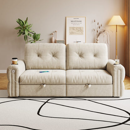 Beige Chenille Convertible Sofa Bed - 77" Multi-Functional Design for Living Room
