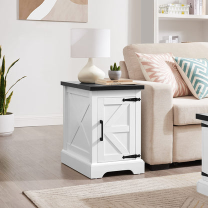 White+Black Farmhouse End Table - Nightstand with Storage