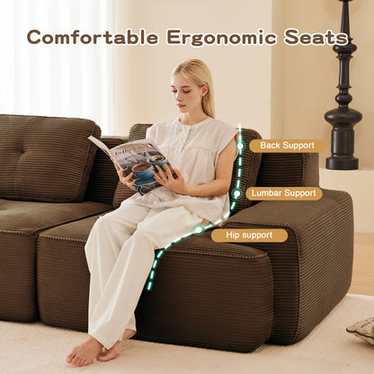 Brown Corduroy 2-Seat Modular Sofa - L-Shaped Sectional for Living Room