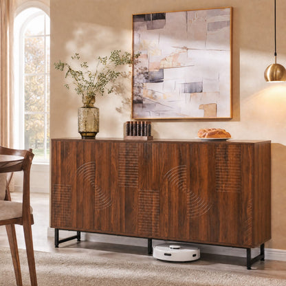 Walnut Wood Sideboard Buffet Cabinet - 59" Storage