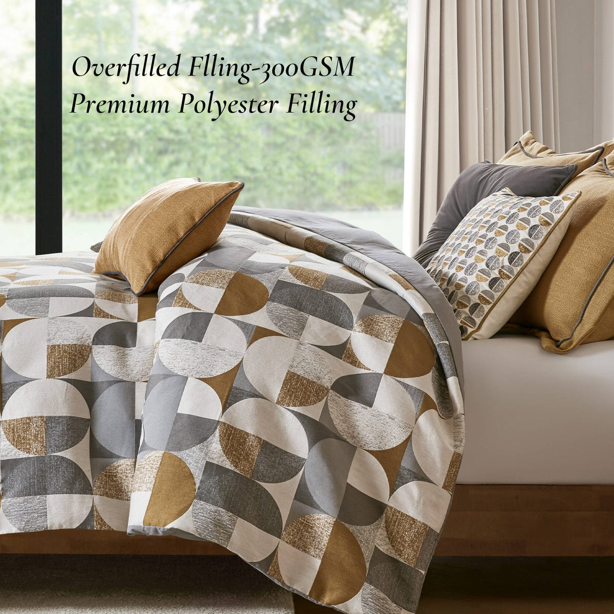 Gold Jacquard Oversized Comforter Set - Queen Size