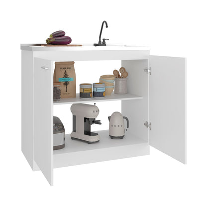 White Freestanding Kitchen Sink with Cabinet