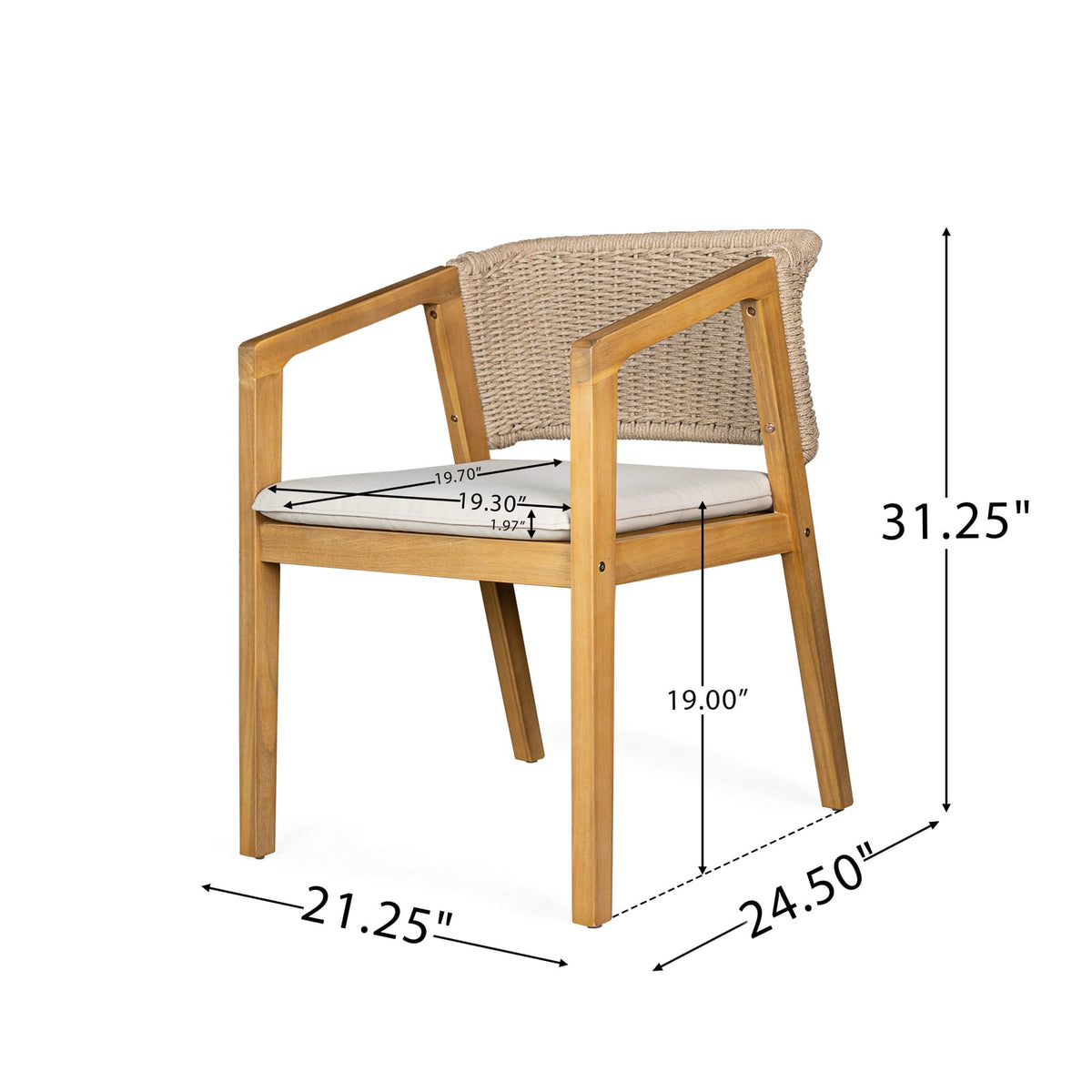 Light Teak Acacia Wood Dining Chair Set of 2 - Patio Seating