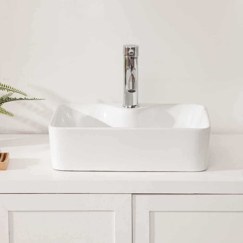 19"x15" White Ceramic Rectangular Vessel Bathroom Sink - Stain Resistant