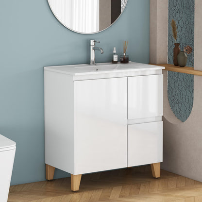 Small Bathroom Vanity for Renovation, Glossy White Particle Board
