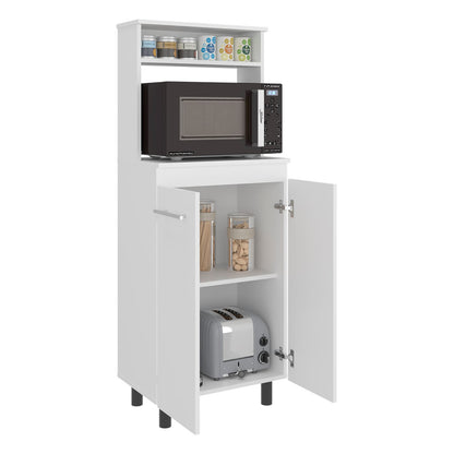Modern White Kitchen Storage Cabinet with Microwave Shelf