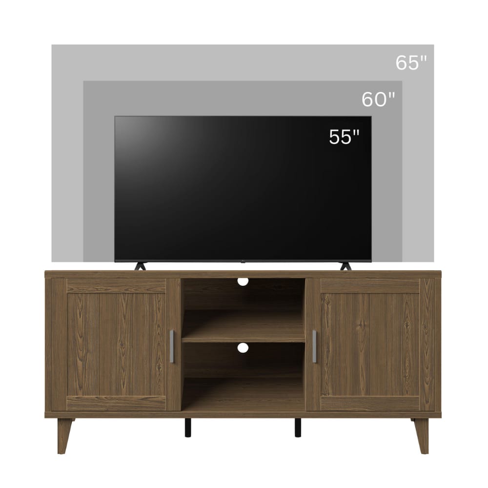 60 Inch Brown MDF TV Stand with Walnut Finish for Media Room for Living Room