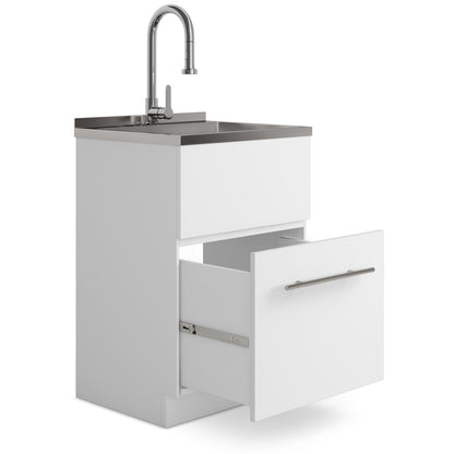White Laundry Cabinet with Sink - 24" Storage