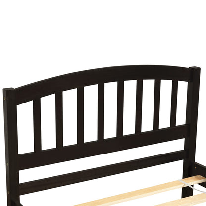 Espresso Solid Wood Platform Bed with Trundle for Guest Sleep for Bedroom