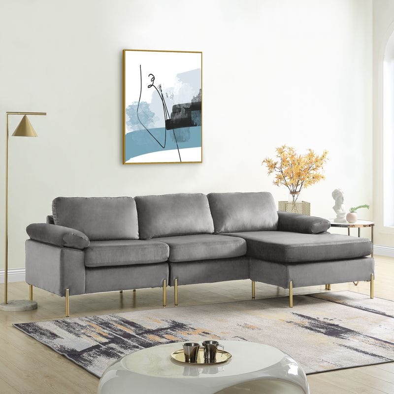 Gray Velvet 3 Seat Sofa - 51.6" L for Living Room Apartments