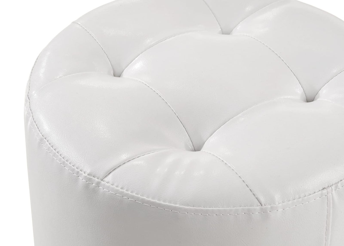 Glam White Vanity Stool - Round Swivel Button Tufted Seat
