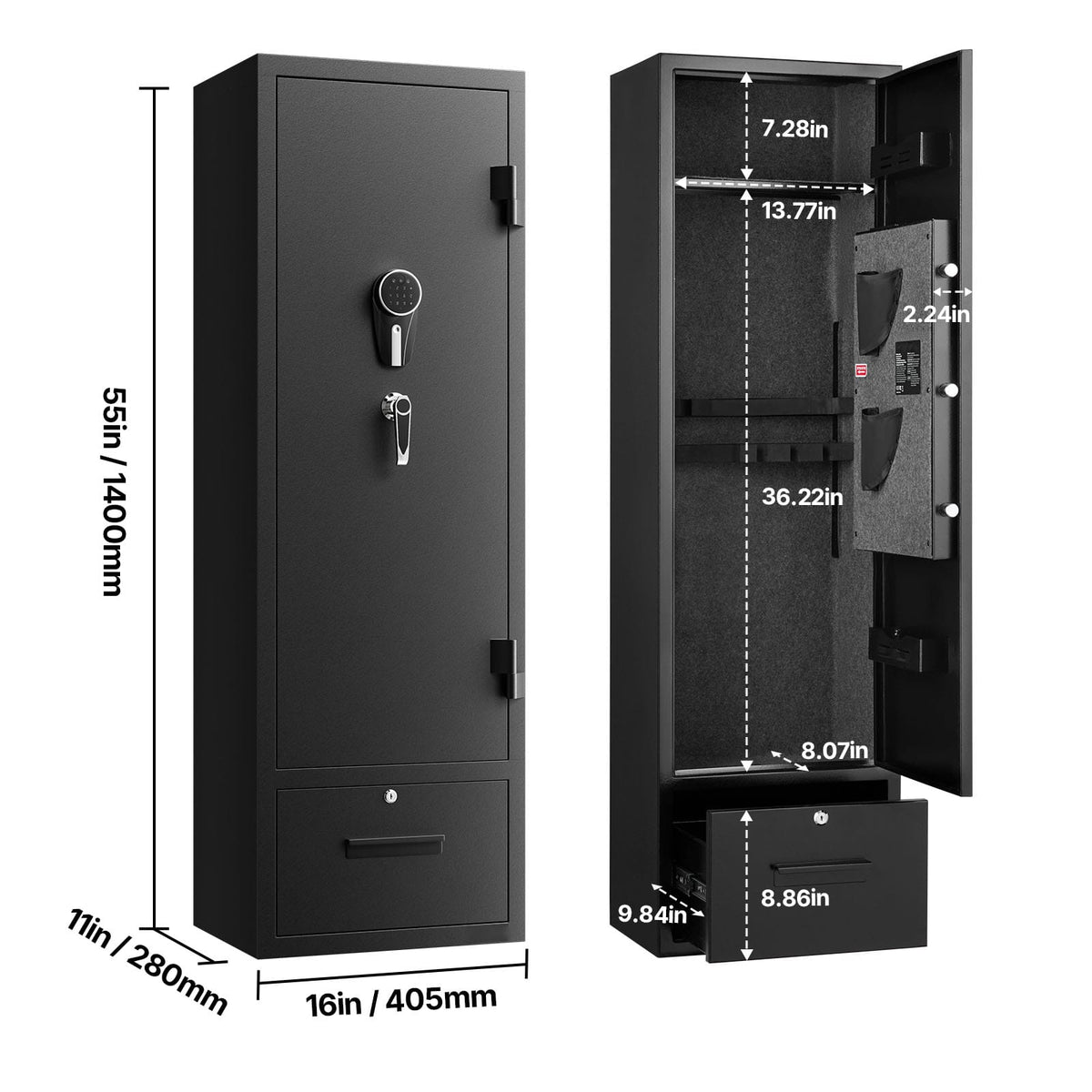 Black Steel Gun Safe - Rifle & Shotgun Storage for Home Office