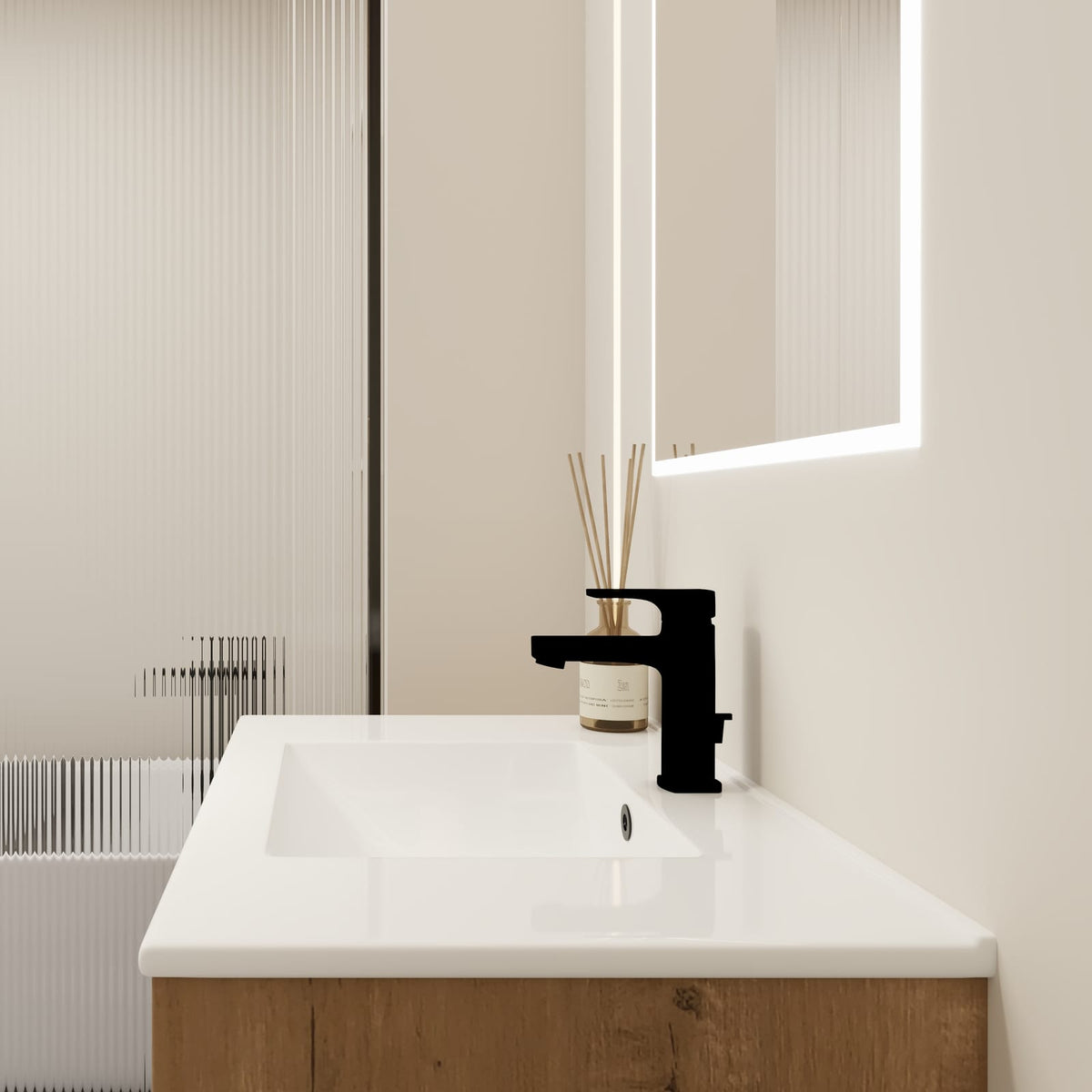 2-Door Imitative Oak Bathroom Vanity - Freestanding Storage
