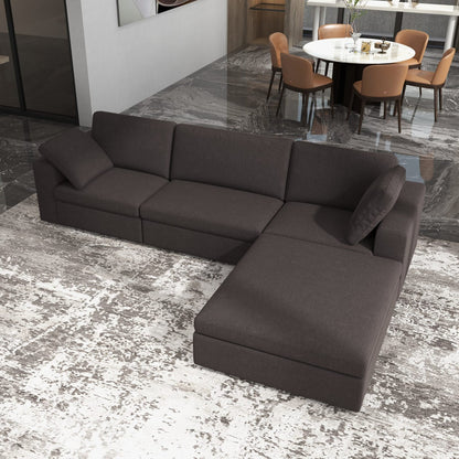 Grey Fabric 4 Seat Corner Sectional Sofa for Living Room