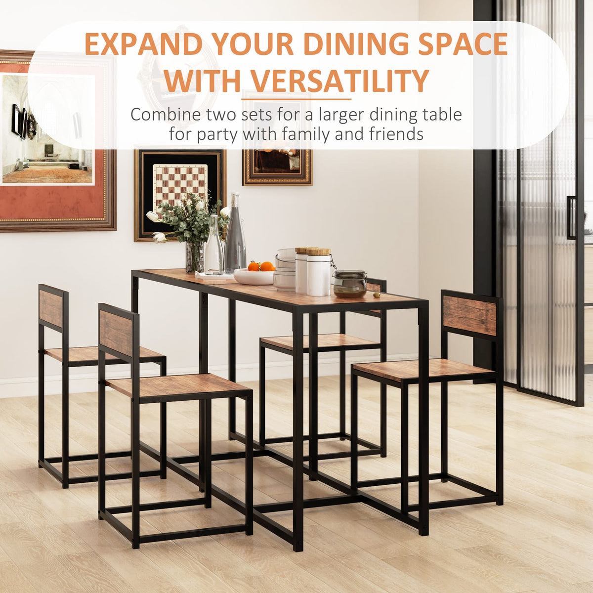 Brown MDF Dining Table Set for 2 with Stools for Dining Room