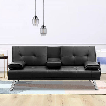Black PU Sofa Bed - 3 Adjustable Positions
