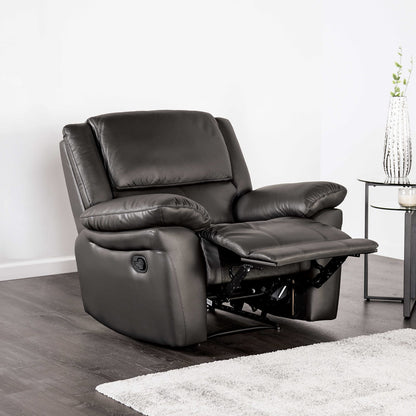 Black Leather Metal Recliner Chair - 38.5" Primary Living Space for Living Room