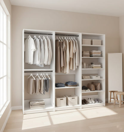 White Wood Walk-In Closet System - 5 Modules
