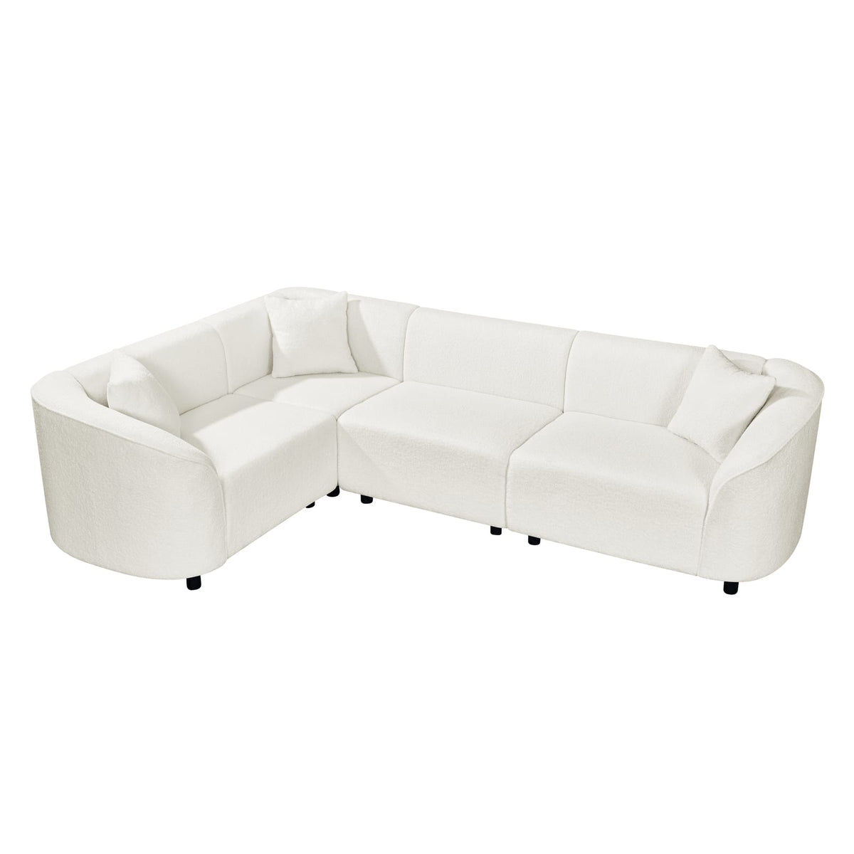 104" L-Shaped Curved Contemporary Sectional Sofa in Beige: Plush 4-Seater,