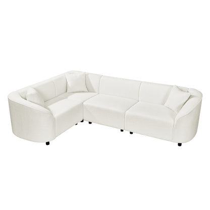 104" L-Shaped Curved Contemporary Sectional Sofa in Beige: Plush 4-Seater,