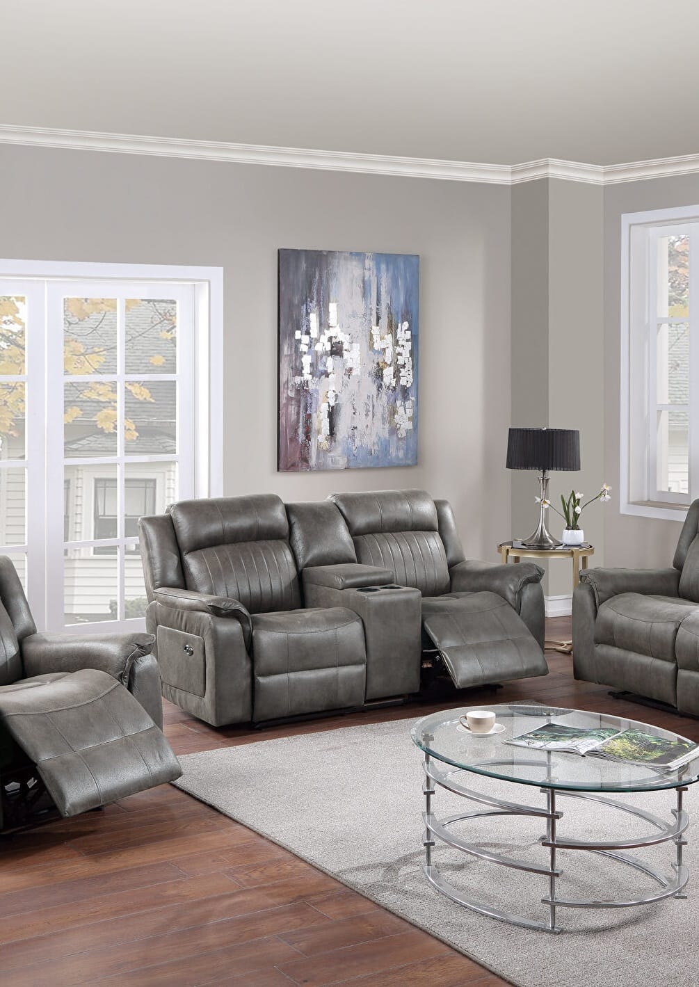 Blue Grey Faux Leather Reclining Loveseat 73" Primary Living Space