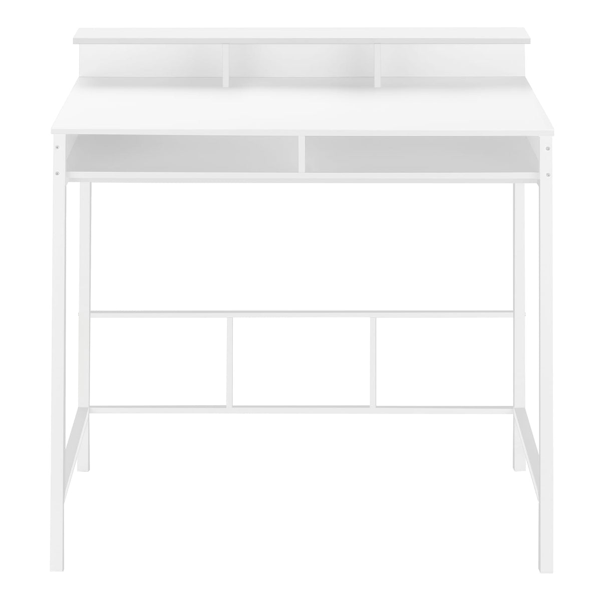 White Metal Computer Desk with Hutch & Shelves