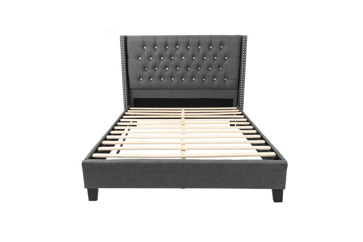 Queen Bed in Blue Gray - Box Spring Not Needed for Bedroom