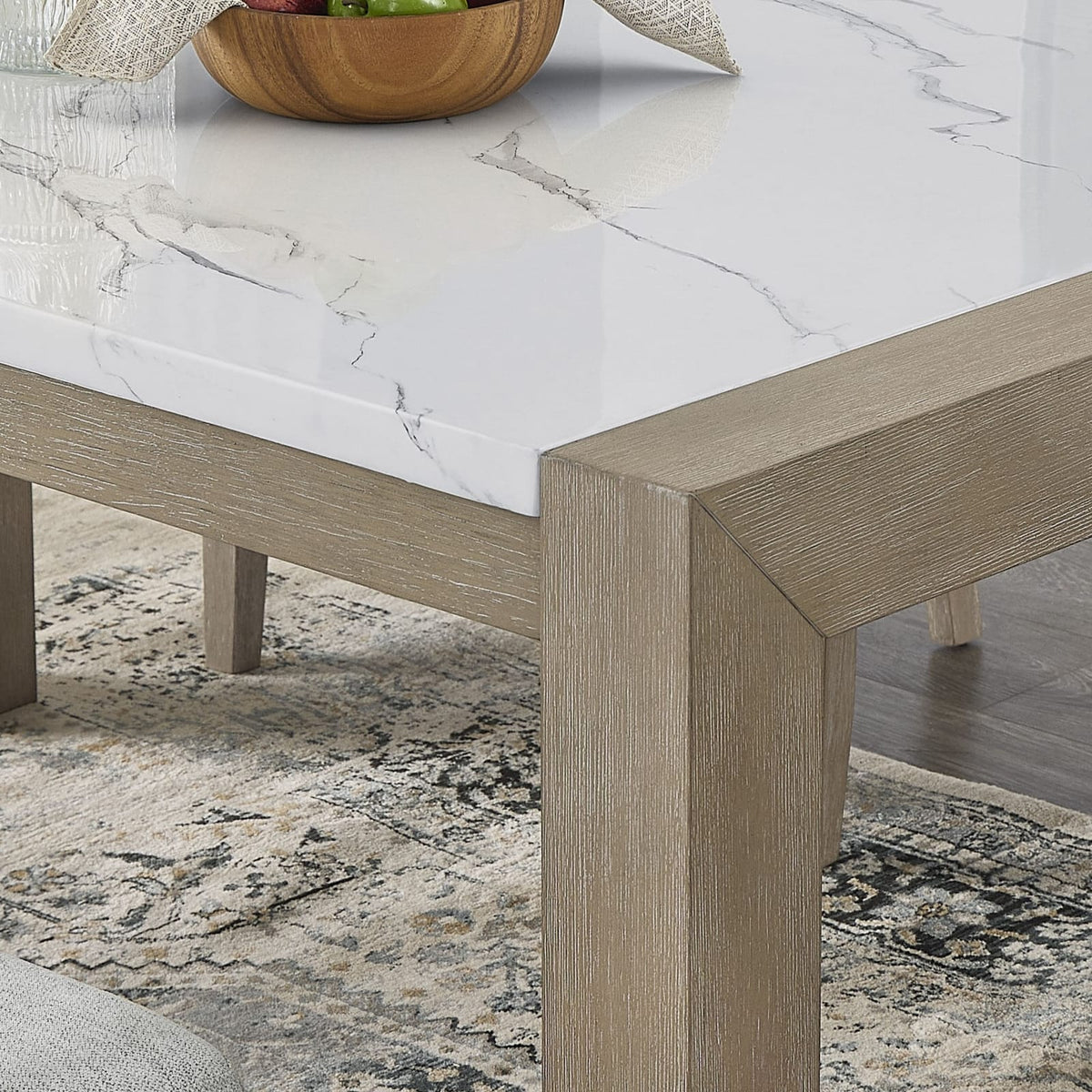 Parson Style Dining Table in Light Oak with White Marble Top
