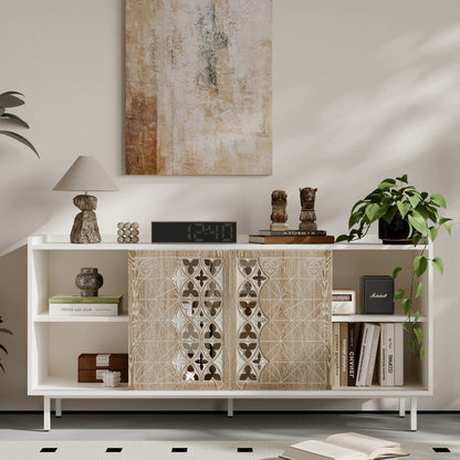 Mid Century Sideboard Storage Rustic Sliding Door Buffet Cabinet