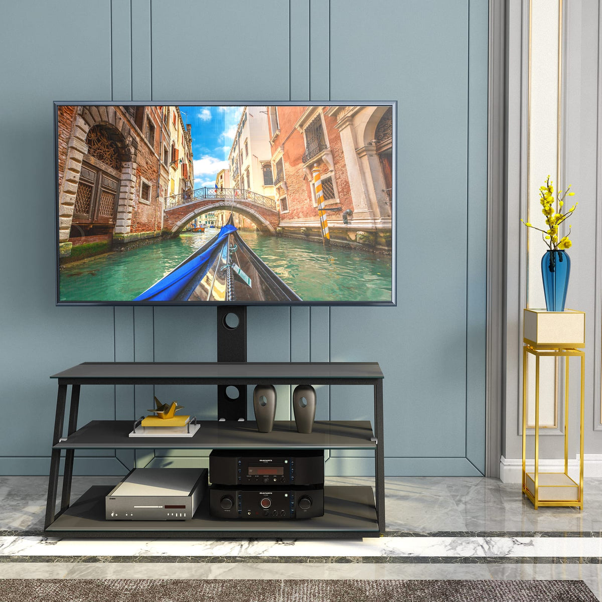 Black Tempered Glass TV Stand - 32-65 Inch Fits